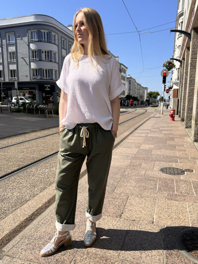 Pantalon plis brodé Bordeaux