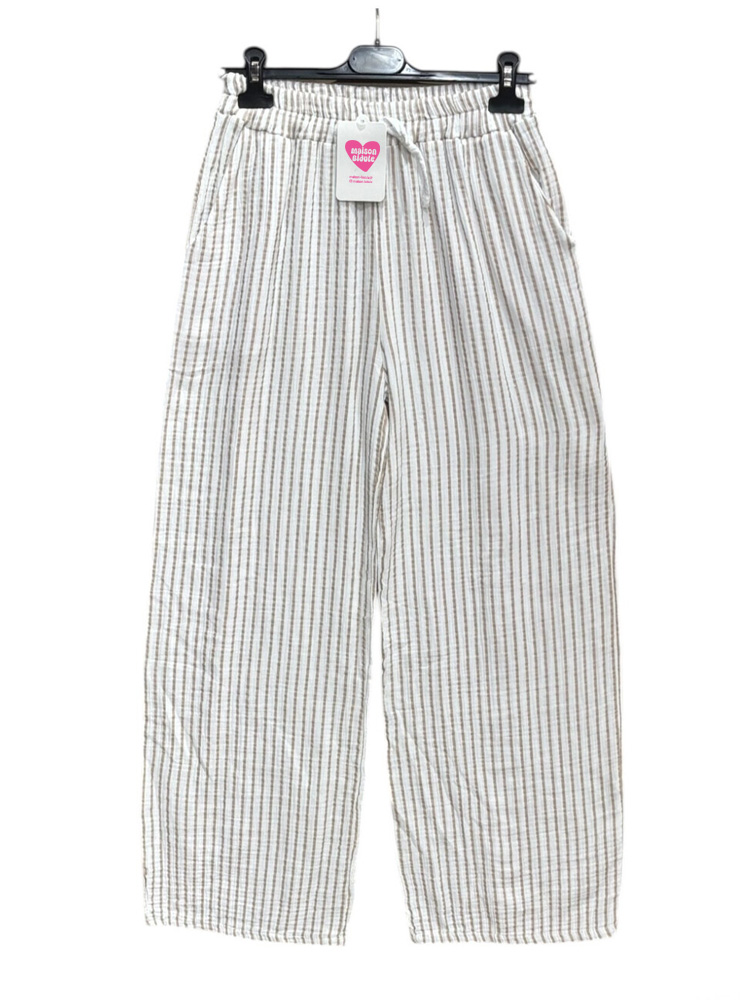 Pantalon rayé beige